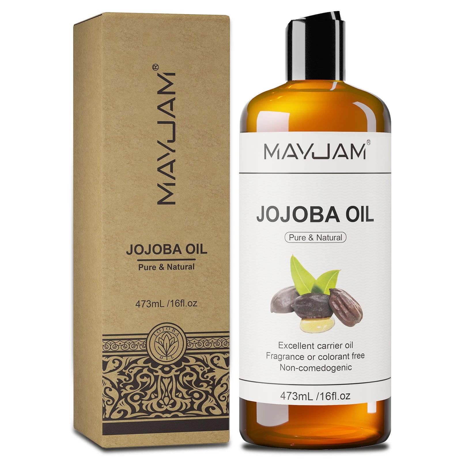 MAYJAM 473ml jojoba oil bottle and box, pure natural non-comedogenic