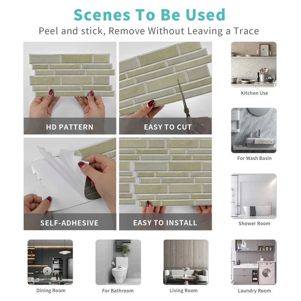 Peel and Stick Backsplash Tiles, Self-Adhesive 3D Subway Tile Stickers for Kitchen Bathroom (6/12/24/48 PCS)