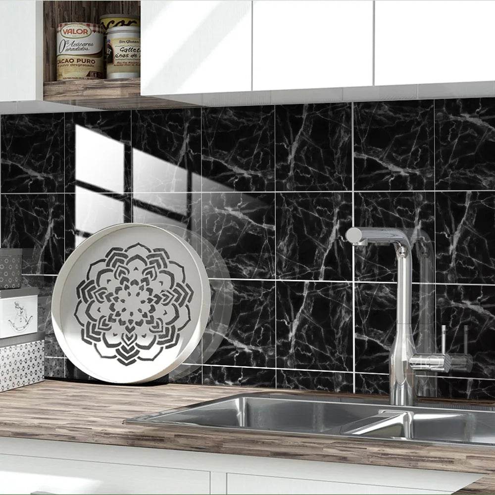 10pcs Crystal Tile Wall Stickers Self-Adhesive Kitchen Tiles PVC Backsplash Stickers Peel and Stick Bathroom Faux Stone Effect