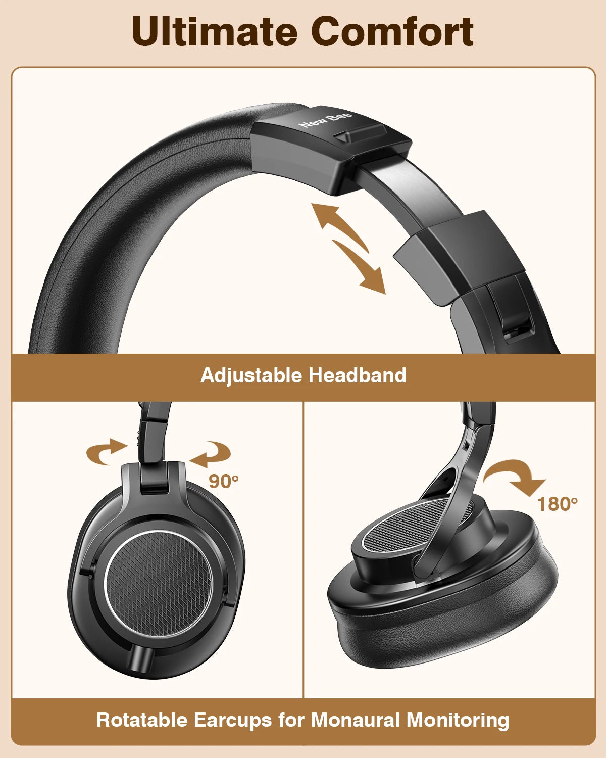 Wired Studio Headphones with Microphone - Over-Ear DJ Monitor (Black) Tidesmit