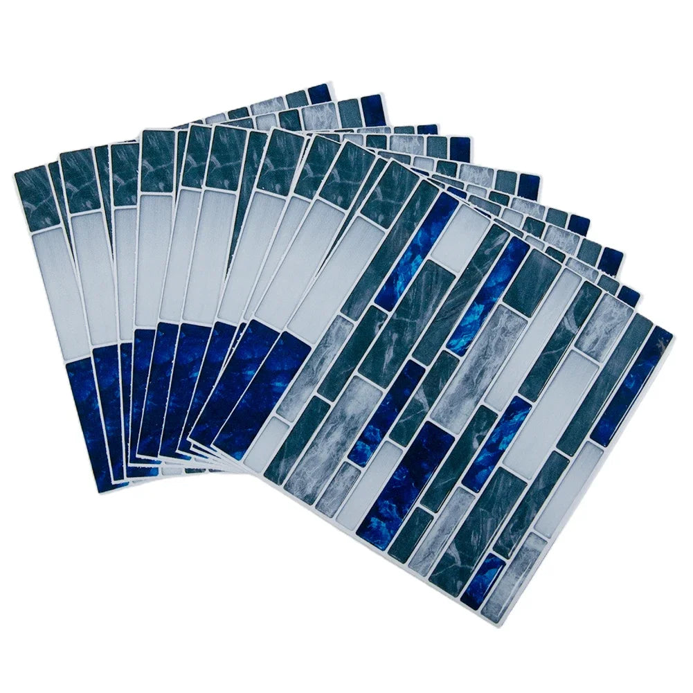 Blue and gray 3D mosaic tile wall stickers, self-adhesive sheet set