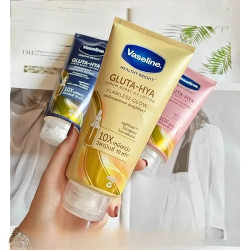 Vaseline Gluta-Hya Niacinamide body lotion 300ml for skin whitening, moisturizing, and refreshing night care.