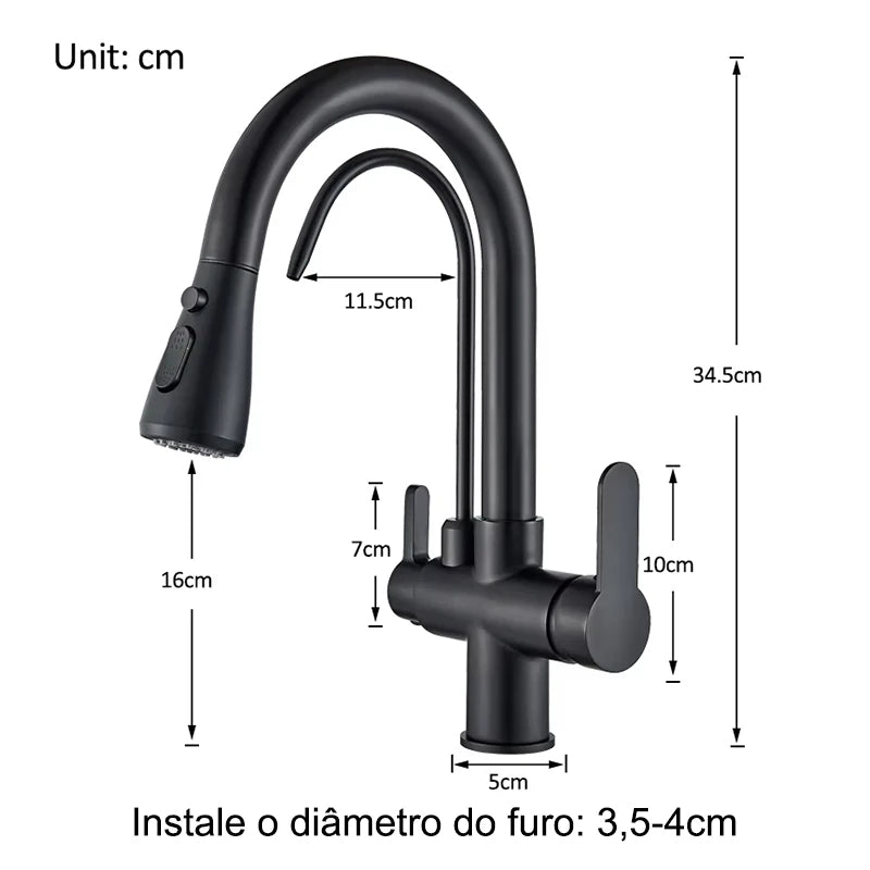 Kitchen Faucet Pull Down Sprayer Dual Handle Stainless Steel Kitchen Tap with Drinking Water Outlet for Water Filter