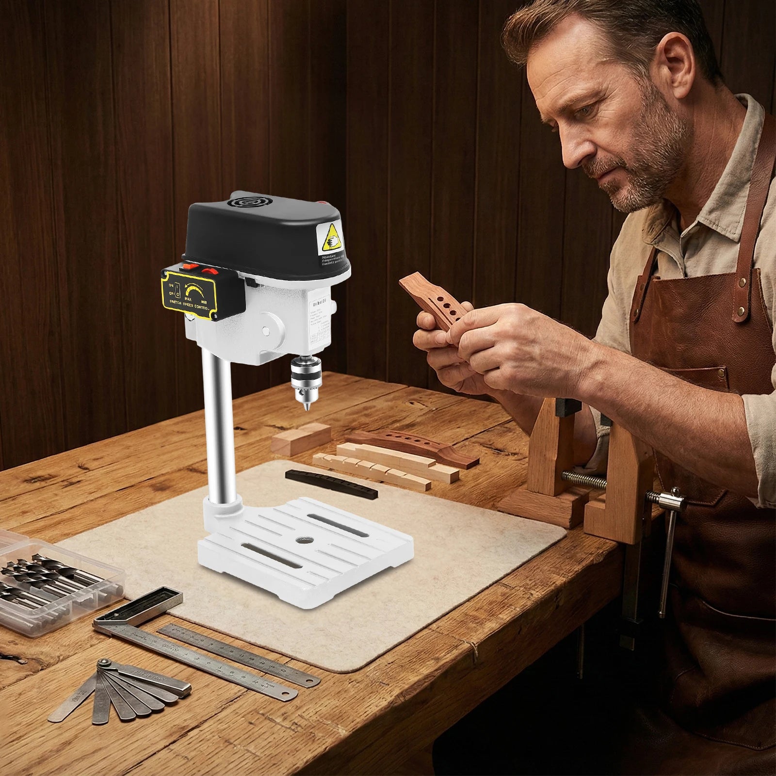 340W 220V Mini Bench Drill Press Corded Mini Table Drill,3 Adjustable Speed Benchtop Drill Press for DIY Creation Woodworking Metal Drilling