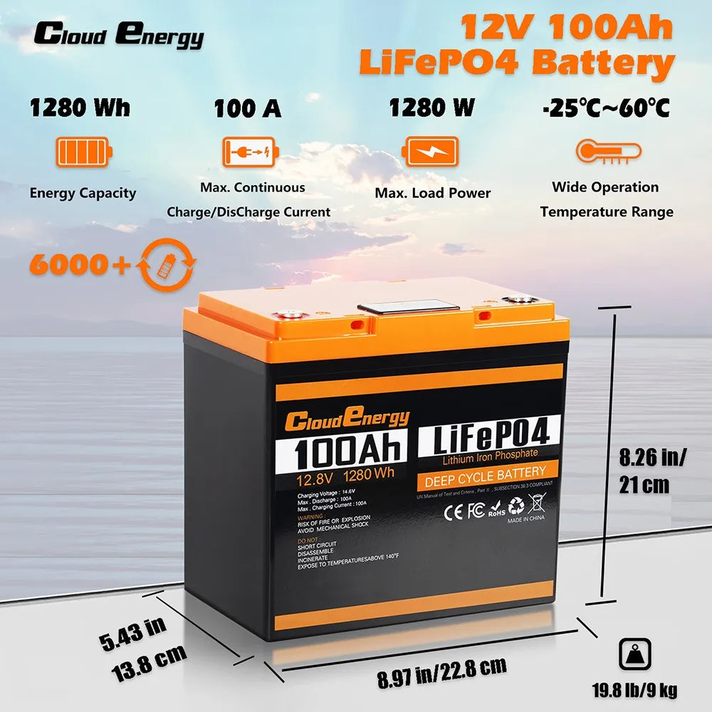 12V 100Ah LiFePO4 Battery Pack - 6000 Cycle High Capacity Power Tidesmit