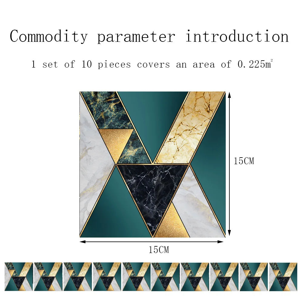10pcs Crystal Tile Wall Stickers Self-Adhesive Kitchen Tiles PVC Backsplash Stickers Peel and Stick Bathroom Faux Stone Effect