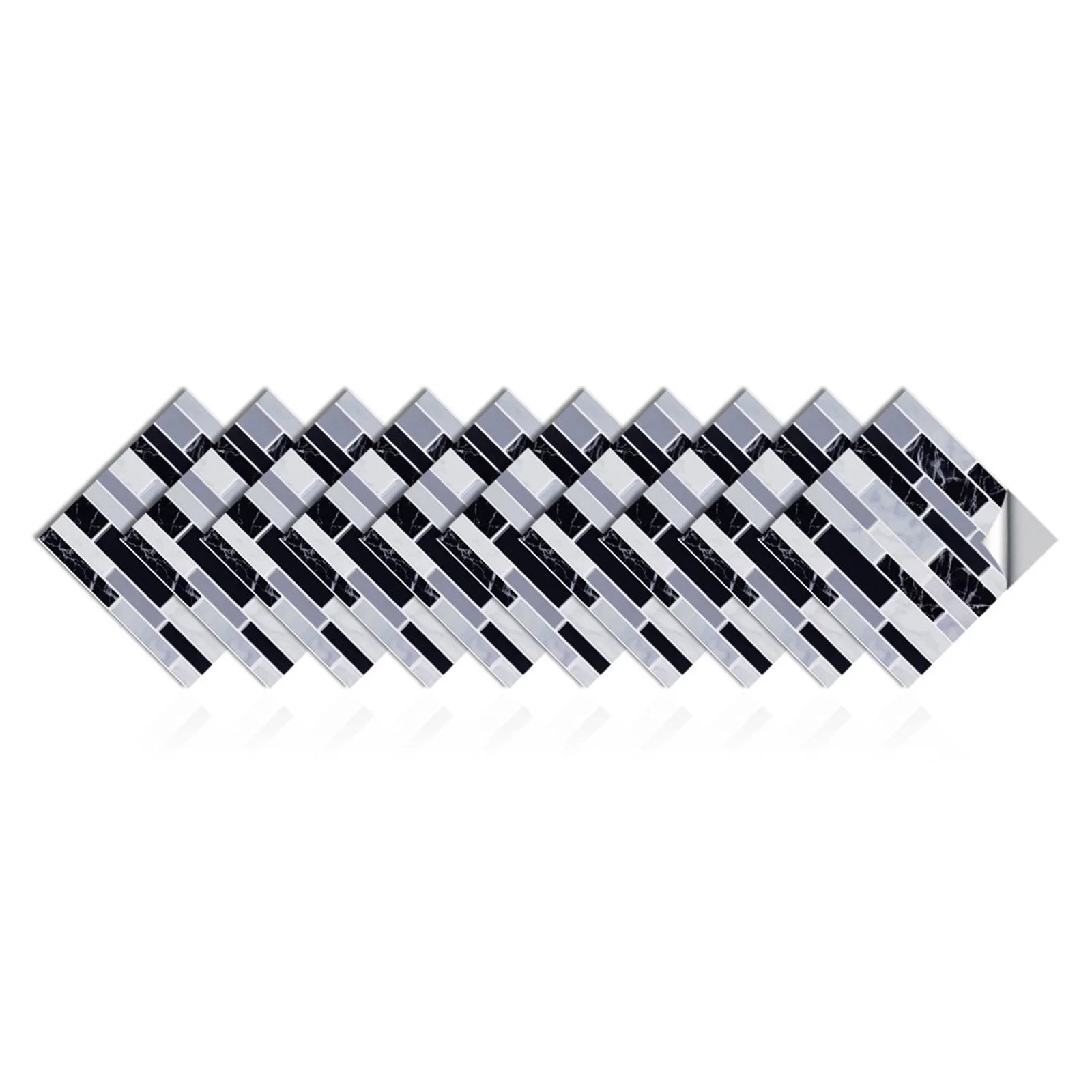 10-piece 3D mosaic tile stickers, white-gray and black brick mosaic, self-adhesive