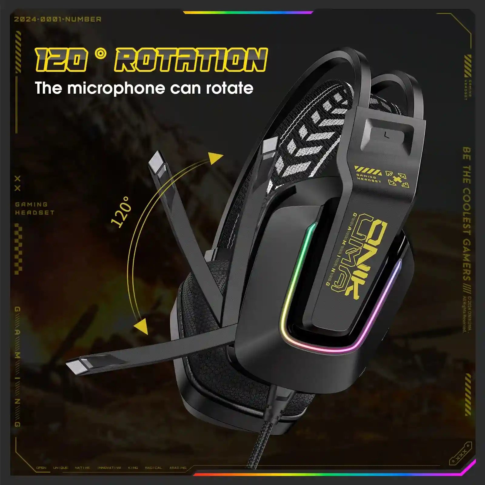Gaming Headset with RGB Microphone - Wired Over-Ear PC Headset Tidesmit