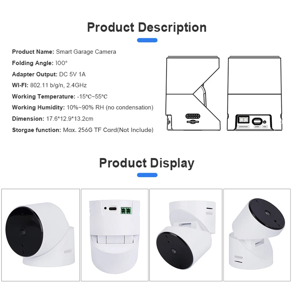 Tuya SmartLife WiFi Garage Door Opener with 3MP Camera Remote Control Two Way Audio Night Vision Recording Alexa Google Support