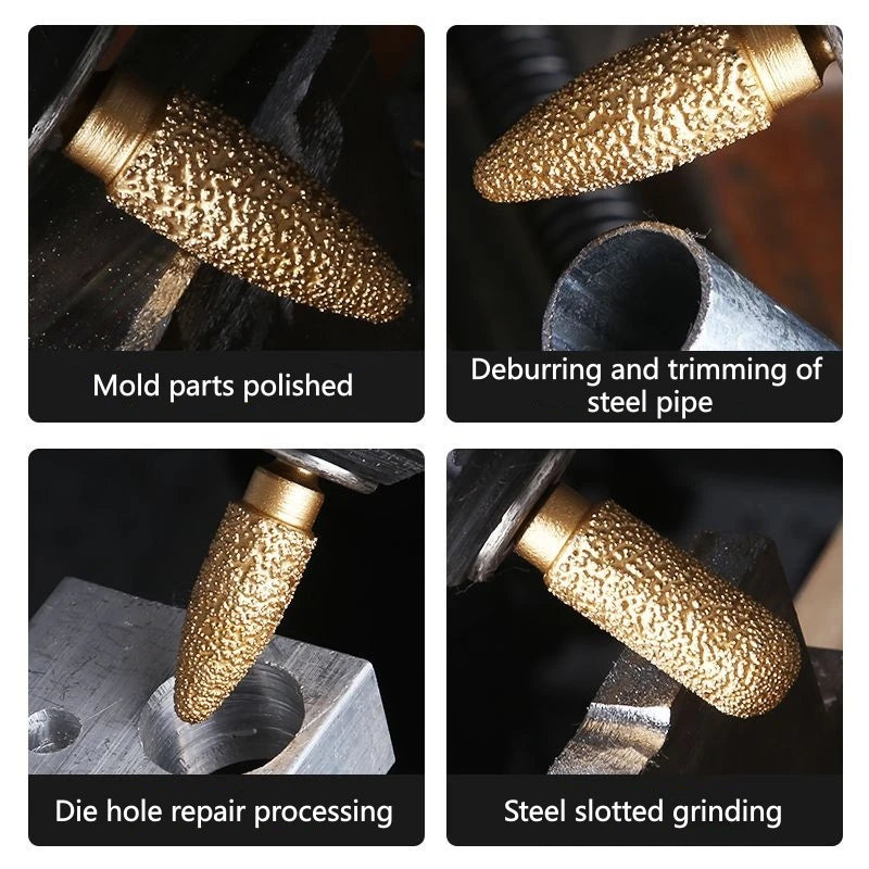 6mm Shank Brazed Diamond Grinding and Polishing Head for Cast Iron Stone Marble Tile - Deburring Metal Processing  Carve