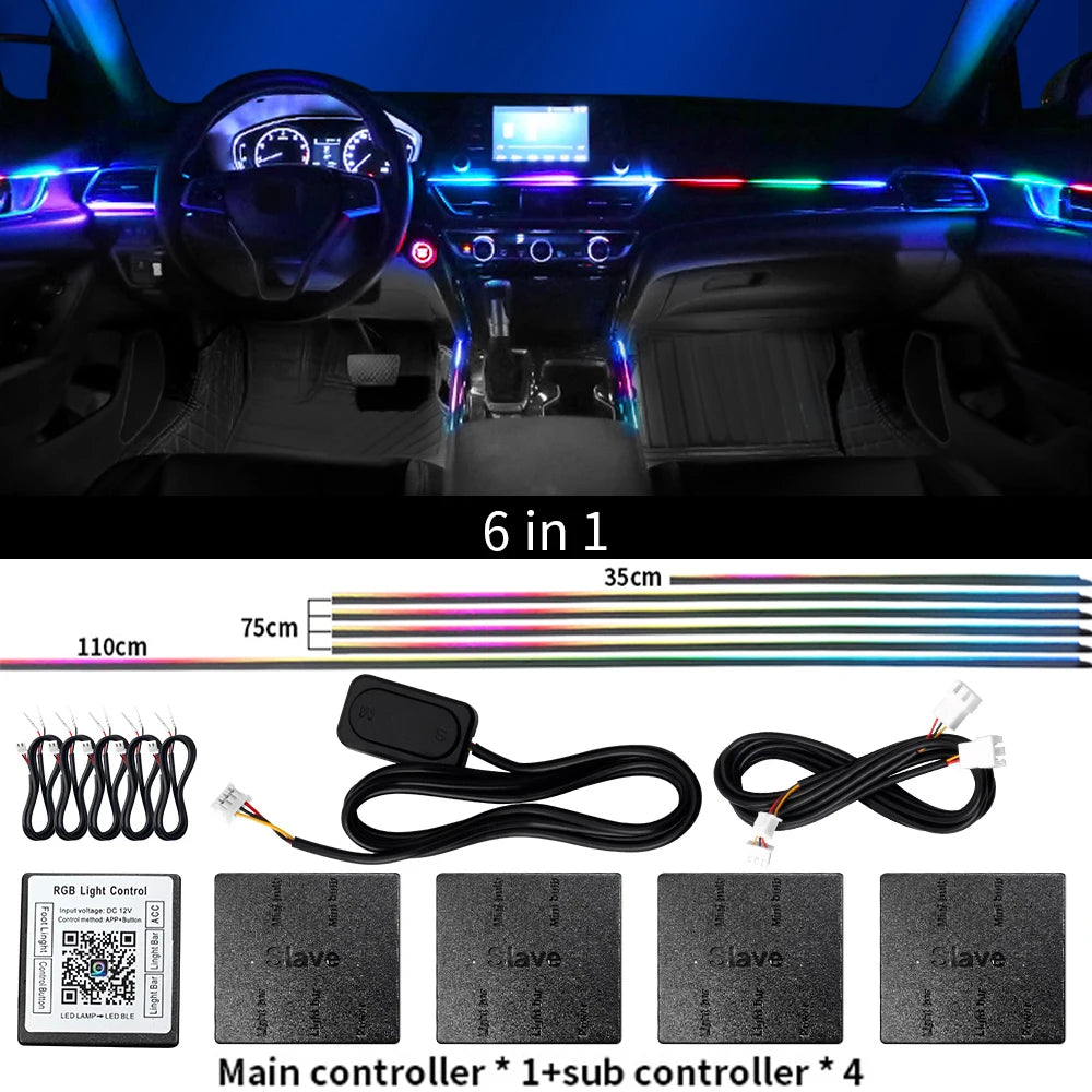 Tidesmit RGB LED Car Interior Ambient Light Strip Kit App Controlled Symphony110cm 6 in 1 Tidesmit