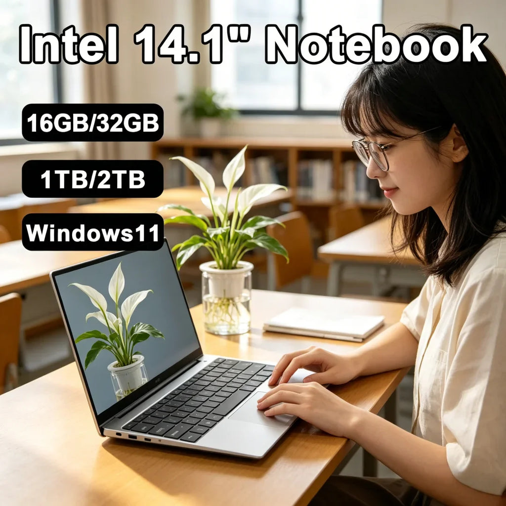 2026 New14.1 Inch Ultra Thin Laptop Intel N95 Win11 DDR4 2TB SSD Portable Slim Business Office Student Notebook PC 16GB 32GB RAM