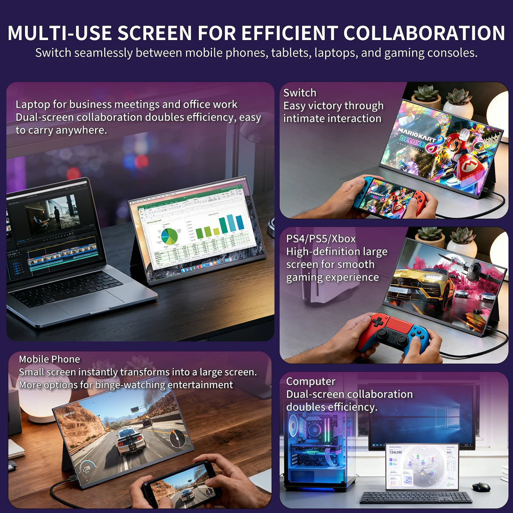16" 2.5K 165hz 144hz Portable Monitor 1920*1200 16:10 100%sRGB 450Cd/m² Travel Gaming Display for Laptop Switch ps4 ps5 Xbox