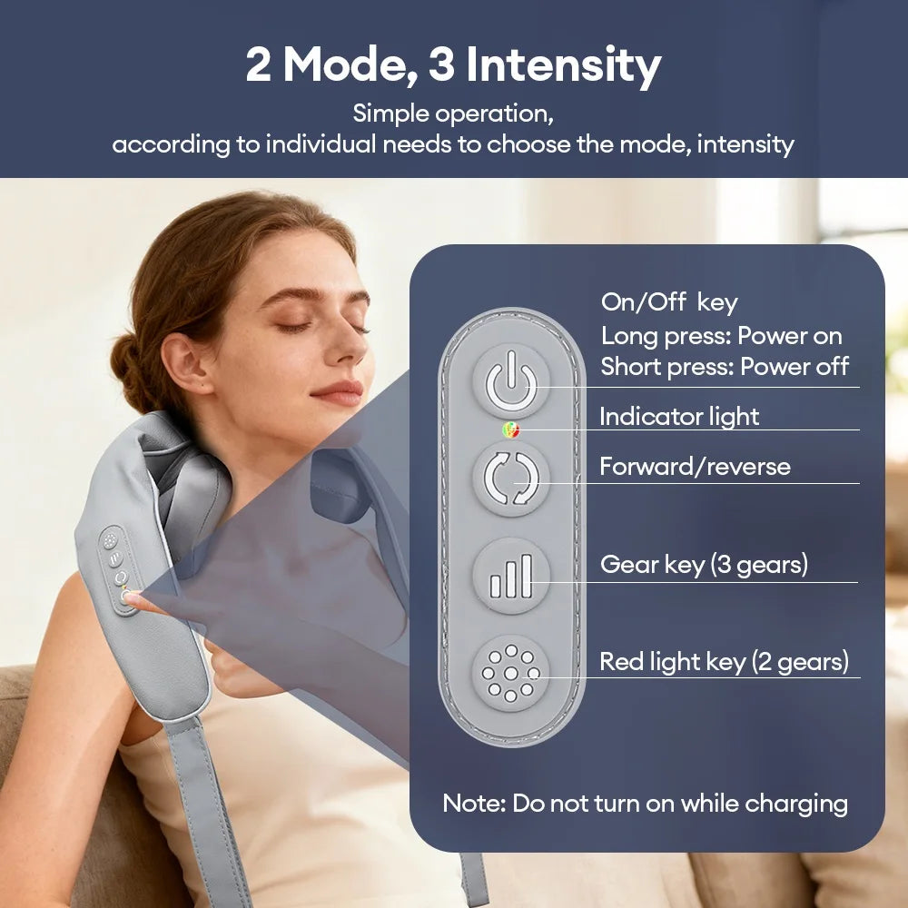 Wireless Neck and Shoulder Massager - 8-Head Deep Tissue Shiatsu Back Massage Instrument Tidesmit