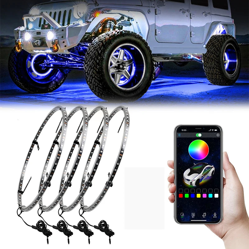 LED Car Hub Ring Light - Sound Reactive Neon Wheel Light (15.5-17 inch) app Tidesmit