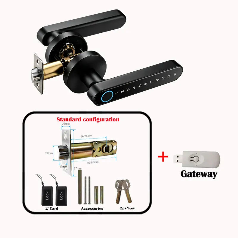 Tuya App Smart Digital Lock Handle with Fingerprint Password Key Card Unlocking Access Handle Lock for Room Home Security