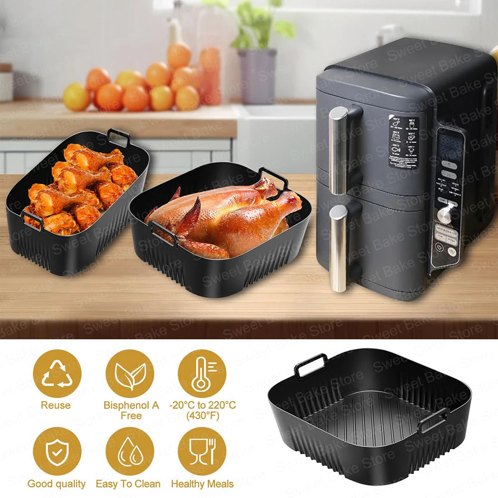 2 Reusable Hot Air Fryer Silicone Baking Moulds for Tefal EY9018 Dual Easy Fry 5.2/3.1L, Cecotec 5.5/3.5L, for Lakeland 5L/3L