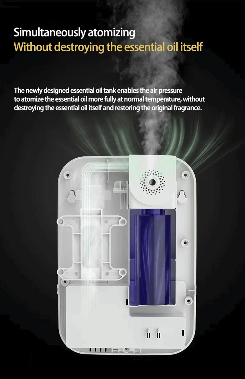 Smart 12V Waterless Aroma Diffuser Touch Screen Scent Machine Timer Automatic Wall Mounted Essential Oil Nebulizer for Home