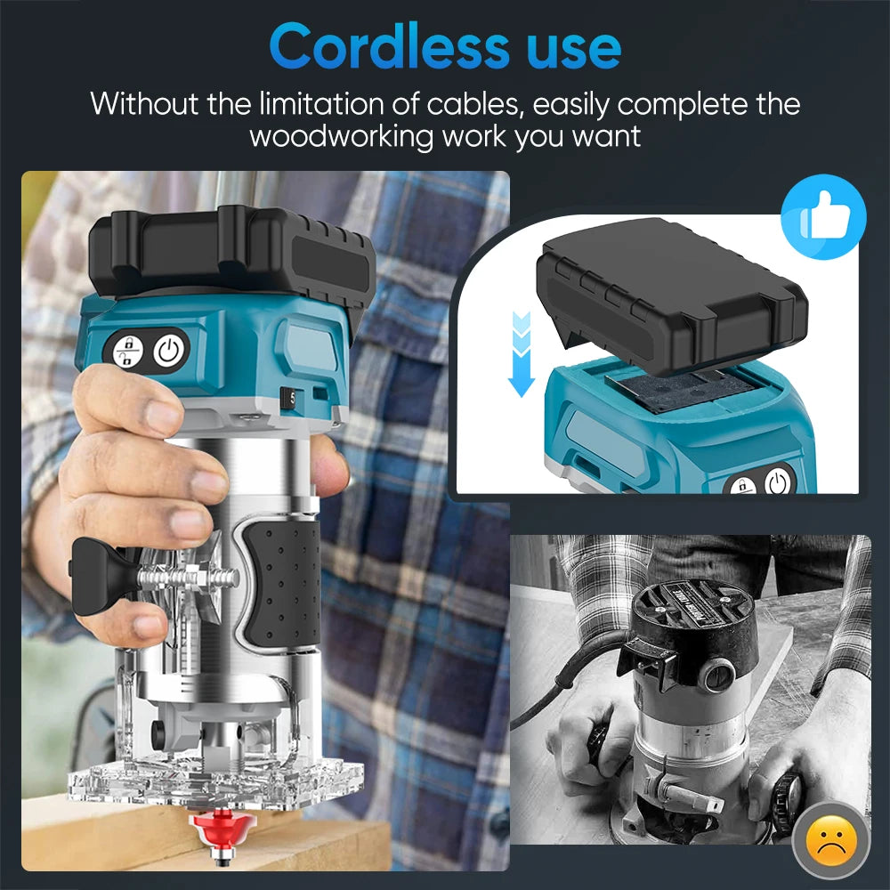 Brushless Wood Router Wood Trimmer Machine Electric Hand Trimmer Carpentry Tool Woodworking Trimming for Makita 18V Battery