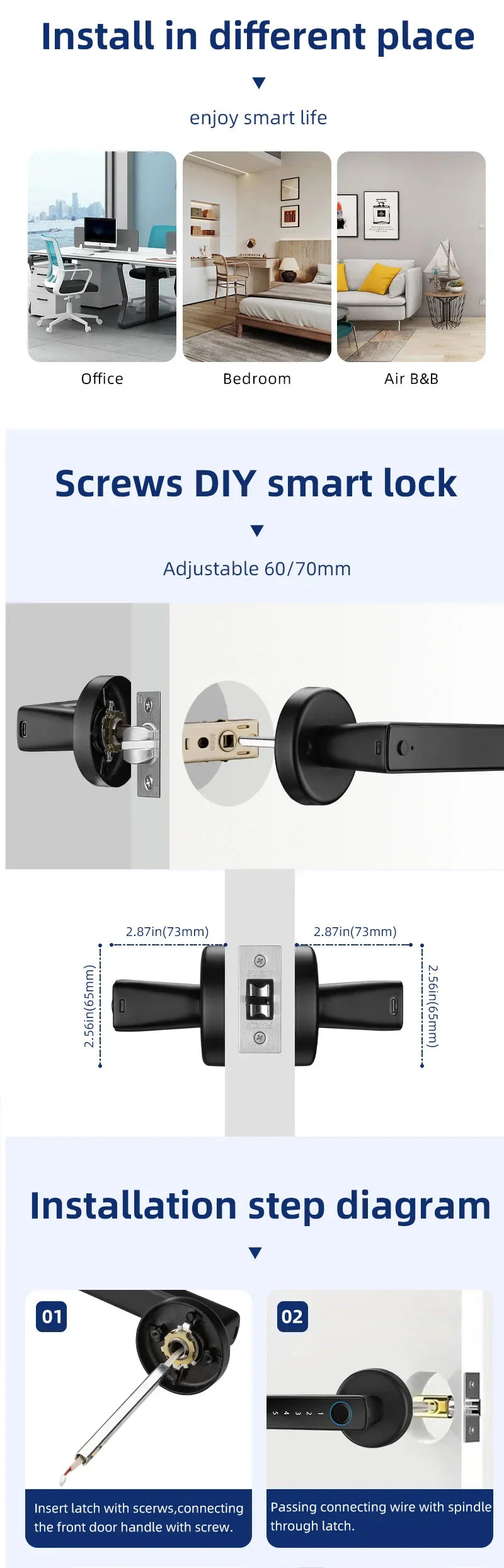 M5 Tuya BLE Fingerprint Door Lock Digital Electronic Lock with Password/Key/IC Card/ Smartlife/ Tuya APP Unlock