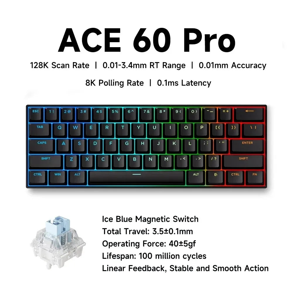 MCHOSE ACE68 Magnetic Keyboard Wired Mechanical Gaming 0.01mm RapidTrigg 8000Hz SOCD/Rs 0.125ms 128K Sampling Rate for Logitech