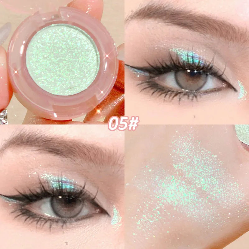Tidesmit monochrome glitter eyeshadow and highlighter powder texture close-up for waterproof diamond face makeup