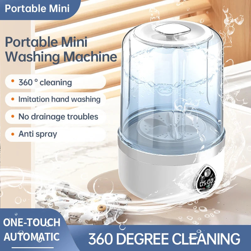 Tidesmit 1.5L portable wireless underwear and sock washing machine with LED laundry bucket, side angle view