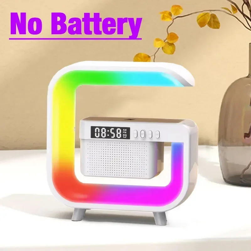 Wireless Charger Station with RGB Light and Portable Bluetooth Speaker White No battery Tidesmit