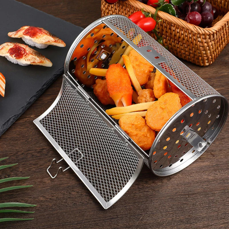 Stainless Steel Grill Rotisserie Oven For Kitchen Fry Basket Coffee Bean Grilled Cage Drum Rack Air Fryer Accessories Universal