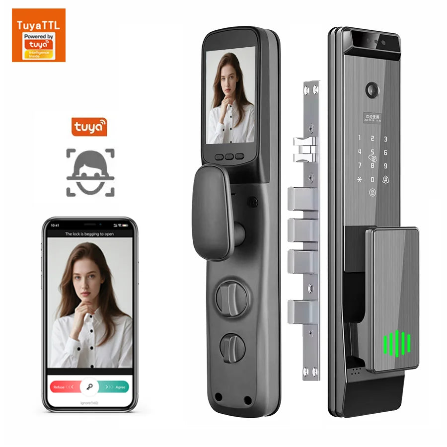 Hot Selling Tuya Smart Door Lock with WiFi APP & Tuya Smart Camera Fingerprint Face Recognition & Key Password Card Smart Lock
