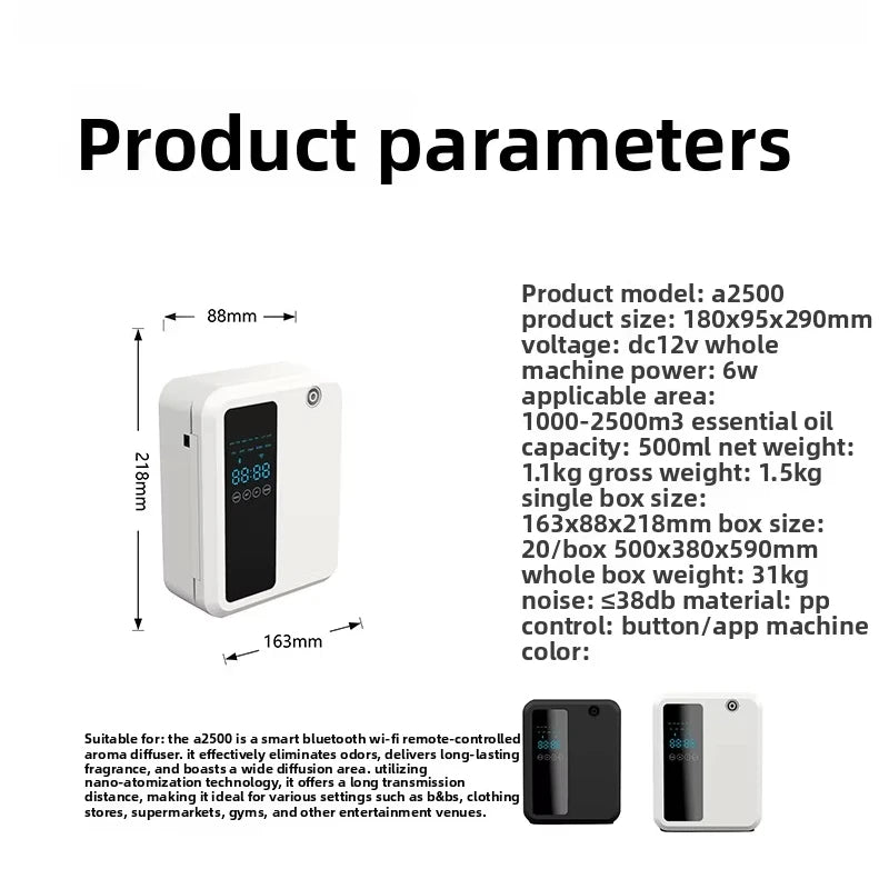 500ML Waterless Fragrance Scent Machine Oil Aroma Diffuser with Bluetooth/wifi App Control for Home Office Hotel 12V