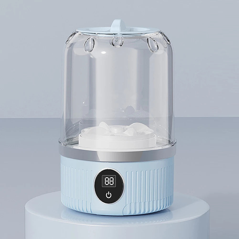 Tidesmit 1L portable mini underwear washer showing rechargeable battery and wireless laundry cleaner functionality