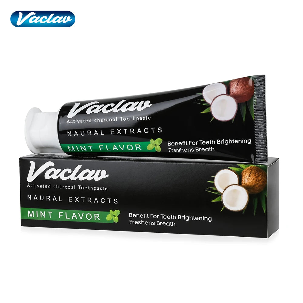 Tidesmit activated charcoal mint toothpaste for natural teeth whitening and effective plaque removal.