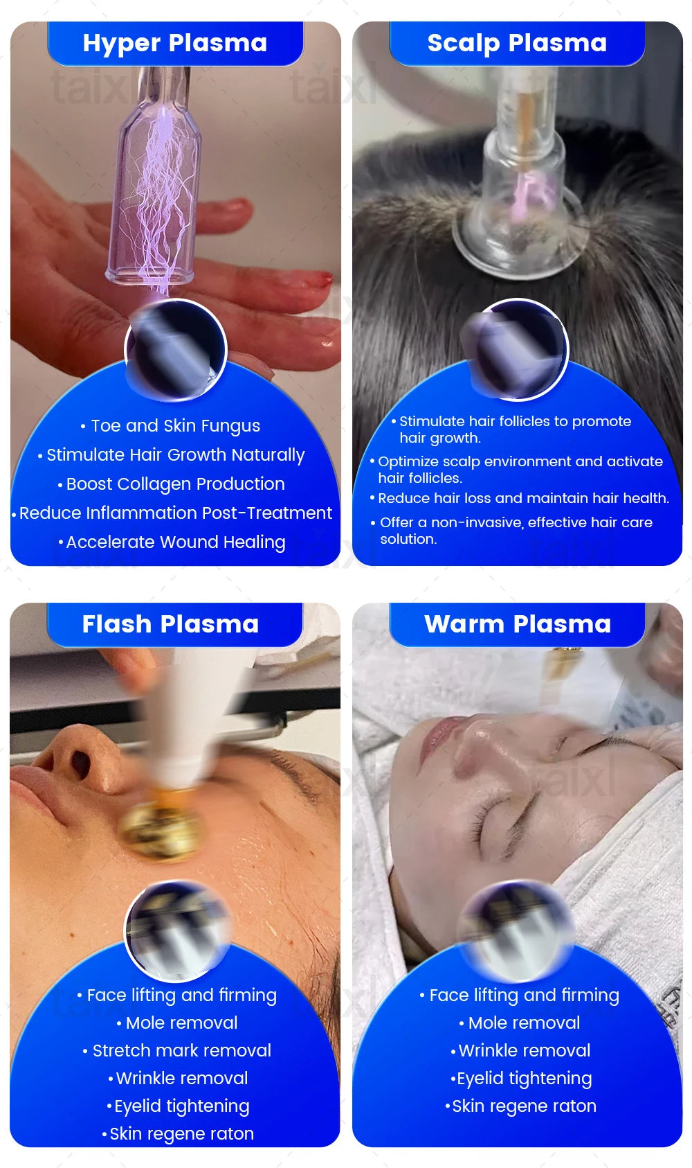Professional ozone cold hot plasma beauty device for skin rejuvenation, hair growth, and anti-aging facial treatment.