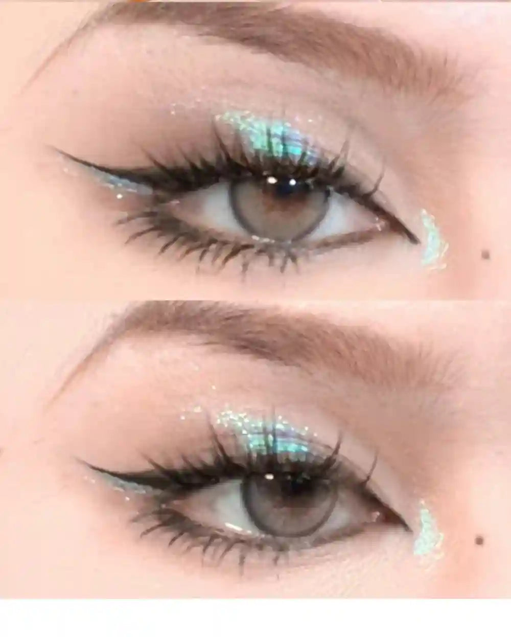 Tidesmit monochrome glitter eyeshadow and shimmering highlighter powder texture close-up for radiant face makeup