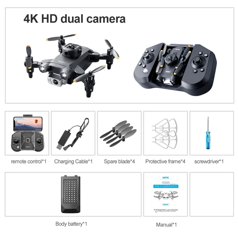 Mini 4K Camera Drone - Foldable WiFi Quadcopter with Obstacle Avoidance Black-Dual4K-1B Tidesmit