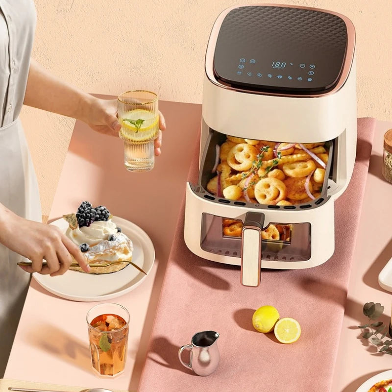 220V Air Fryer Household New Intelligent Large Capacity Visual Non Flip Oil Free Multifunctional Electric Oven Machine