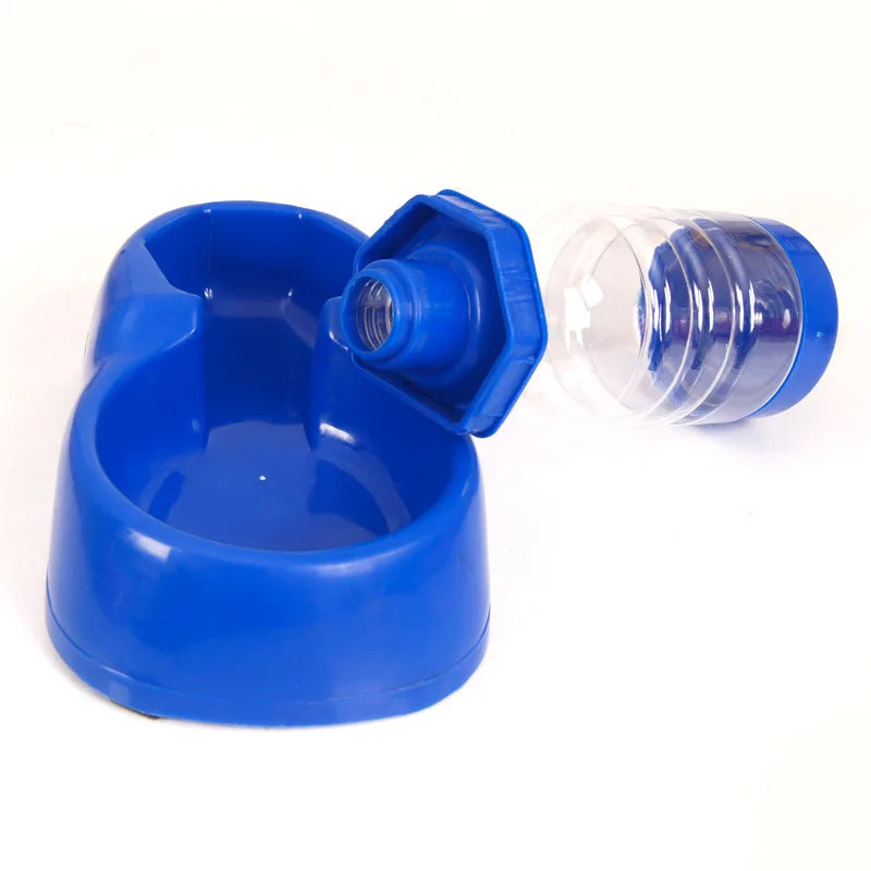 Blue automatic pet water dispenser with refillable bottle for easy hydration for cats and dogs.