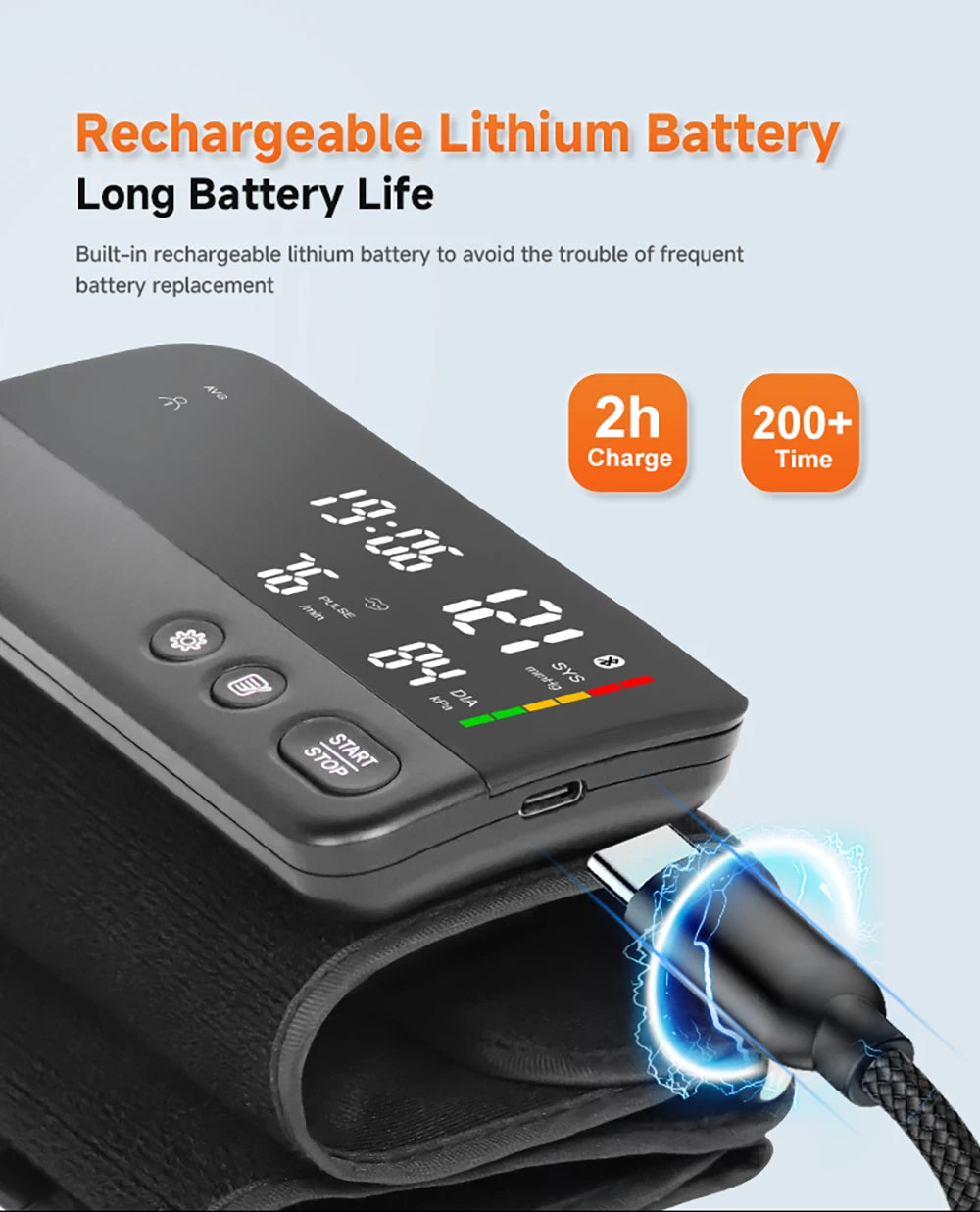 Bluetooth Digital Blood Pressure Monitor Supports English, Spanish LCD Display, Rechargeable Upper Arm Blood Pressure Monitor