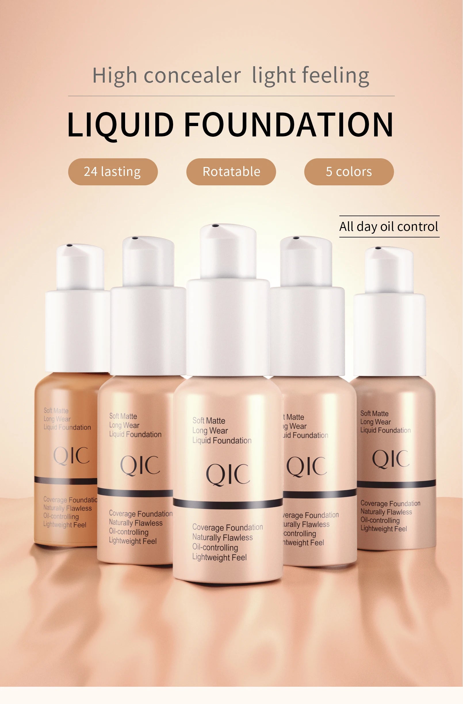 Tidesmit liquid foundation texture close-up showing long lasting oil-control matte face makeup finish in 30ml bottle