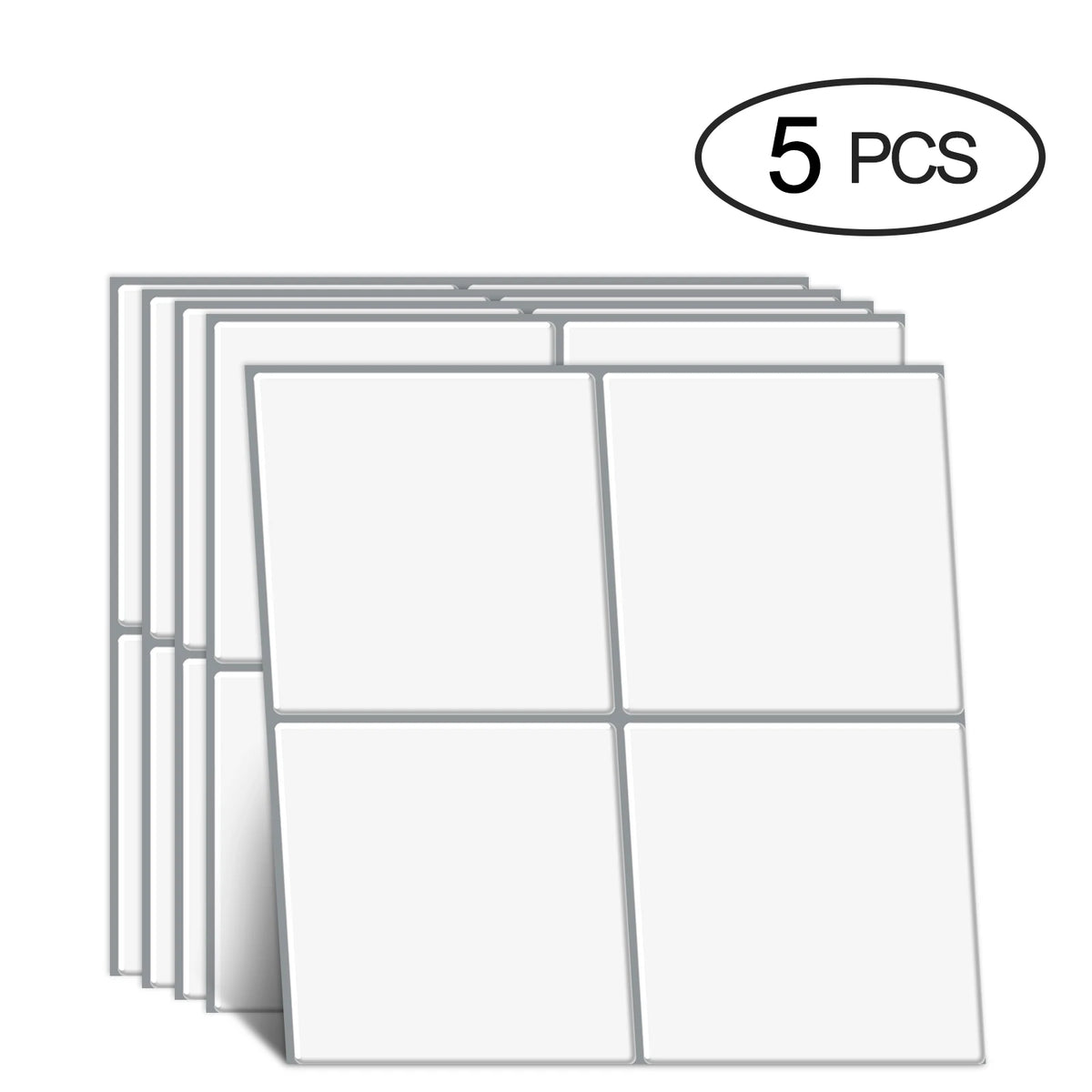 Square grid peel-and-stick mosaic tile sheets, white tiles with gray grid lines