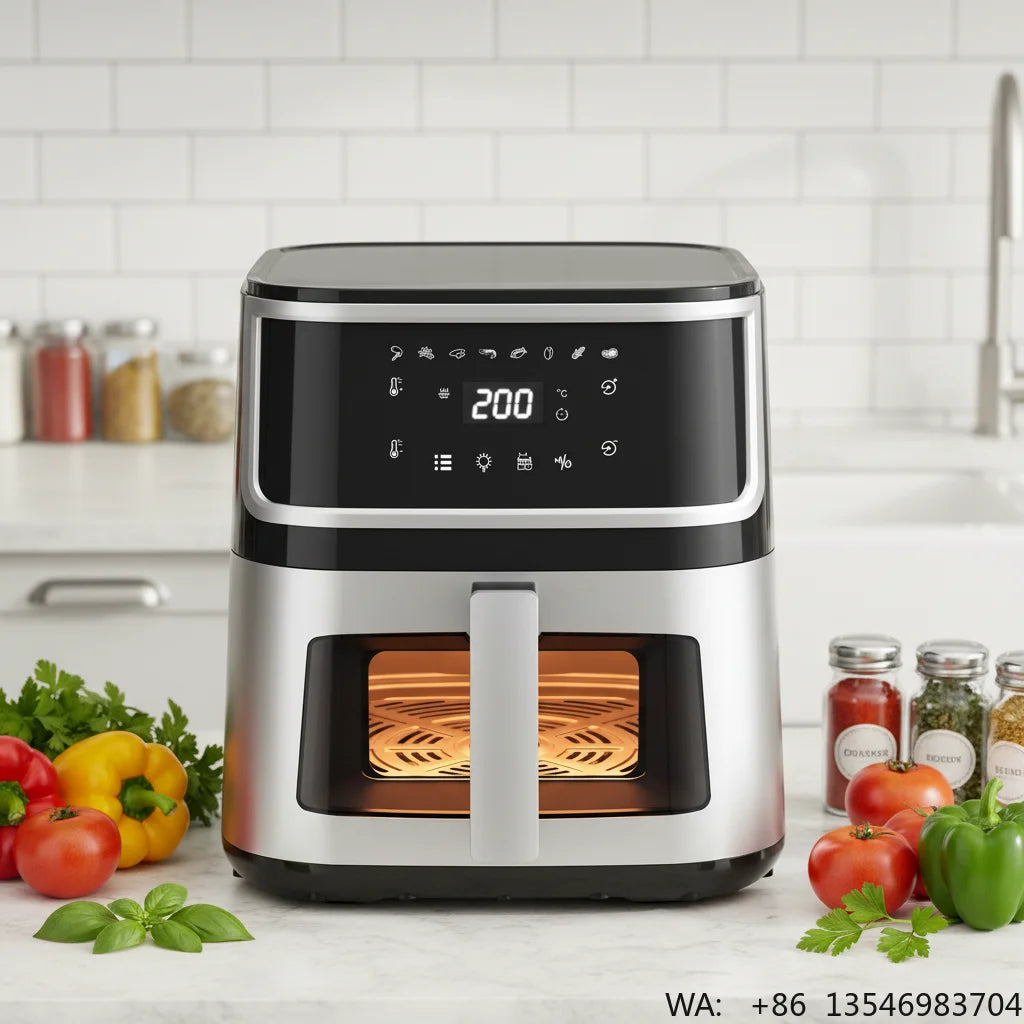 Smart Electric Air Fryer Household Multifunctional Automatic Potato Chip Machine 8L Stainless Steel Interior With Window