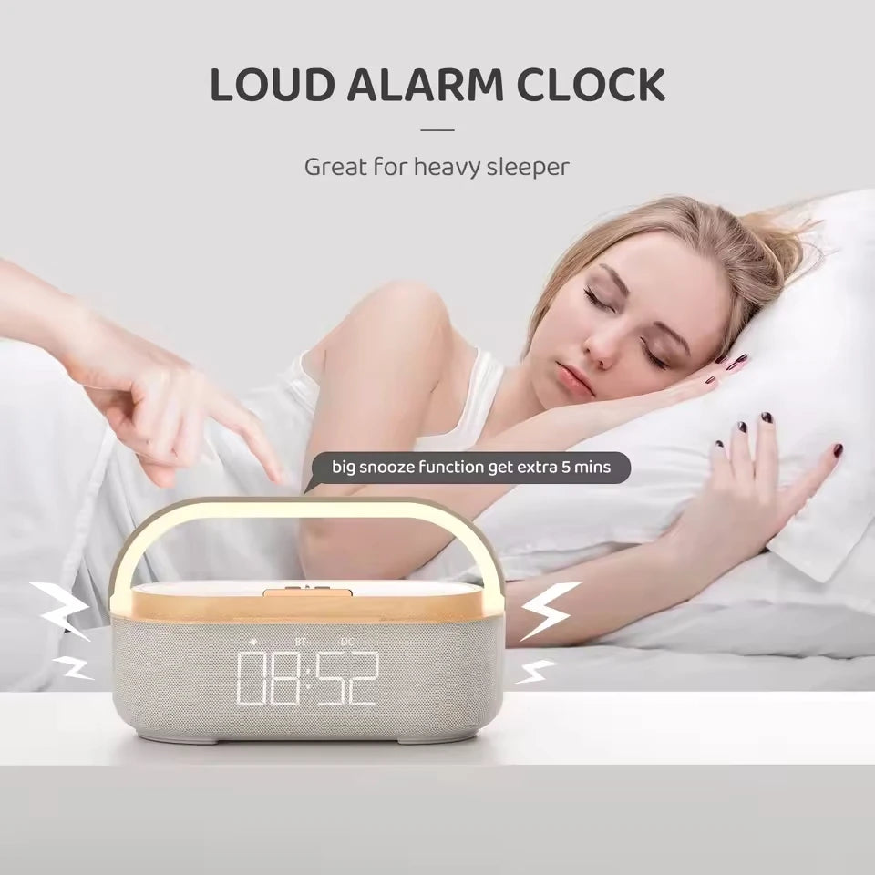 Portable Bluetooth Speaker Wireless Charging FM Radio Alarm Clock Sound Box Music Caixa De Som Charger Lamp Night Light Bocina