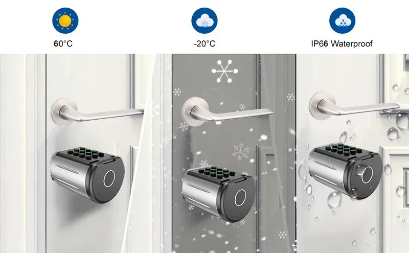 Biometric Fingerprint Door Lock with TTLock IP66 Waterproof Keyless Entry Smart Lock (Fingerprnt/IC Card/APP) High Security