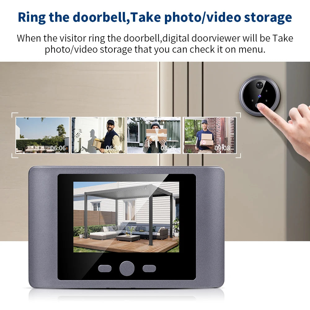 Wireless Home Security Peephole Video Doorbell 720P Digital Door Eye Camera Battery PIR Support Video & Photo Record