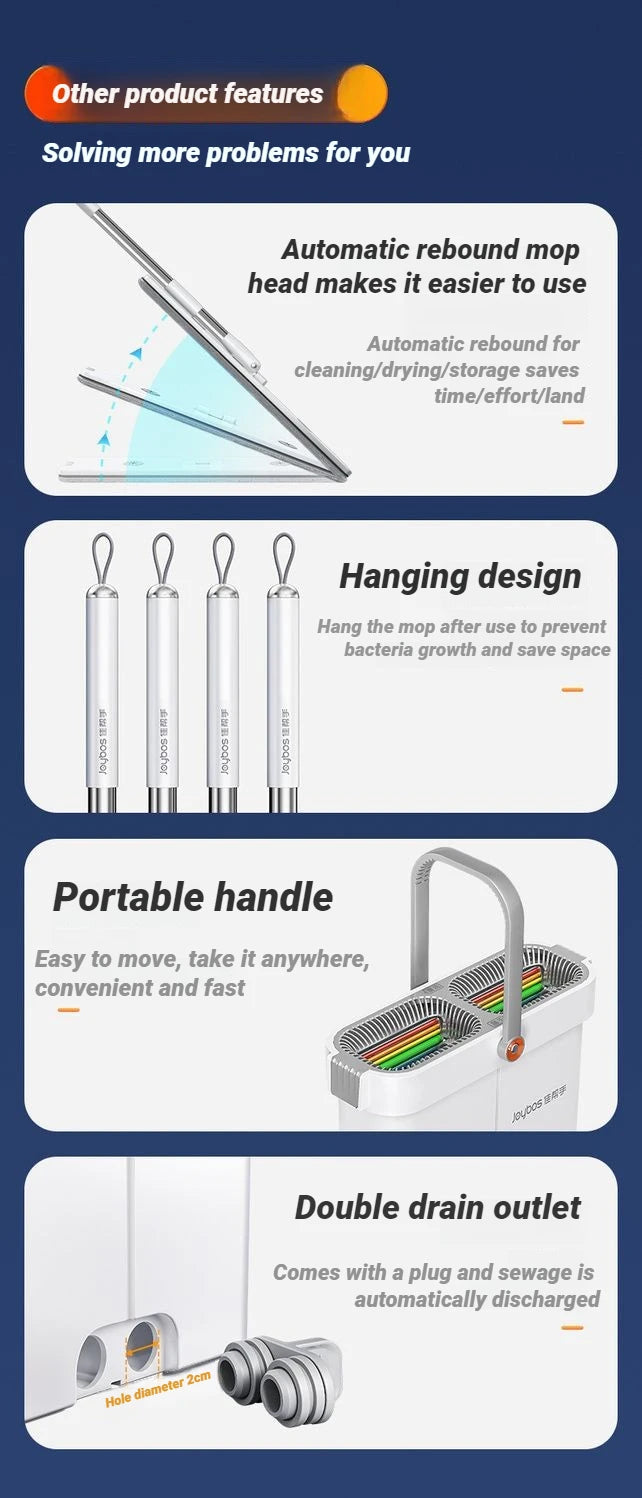 Spin Flat Mop Combo Set With Bucket Joybos 33cm Wet Dry Floor Cleaning Scraper Barrel Mops Washable Microfiber Toilet Bathroom