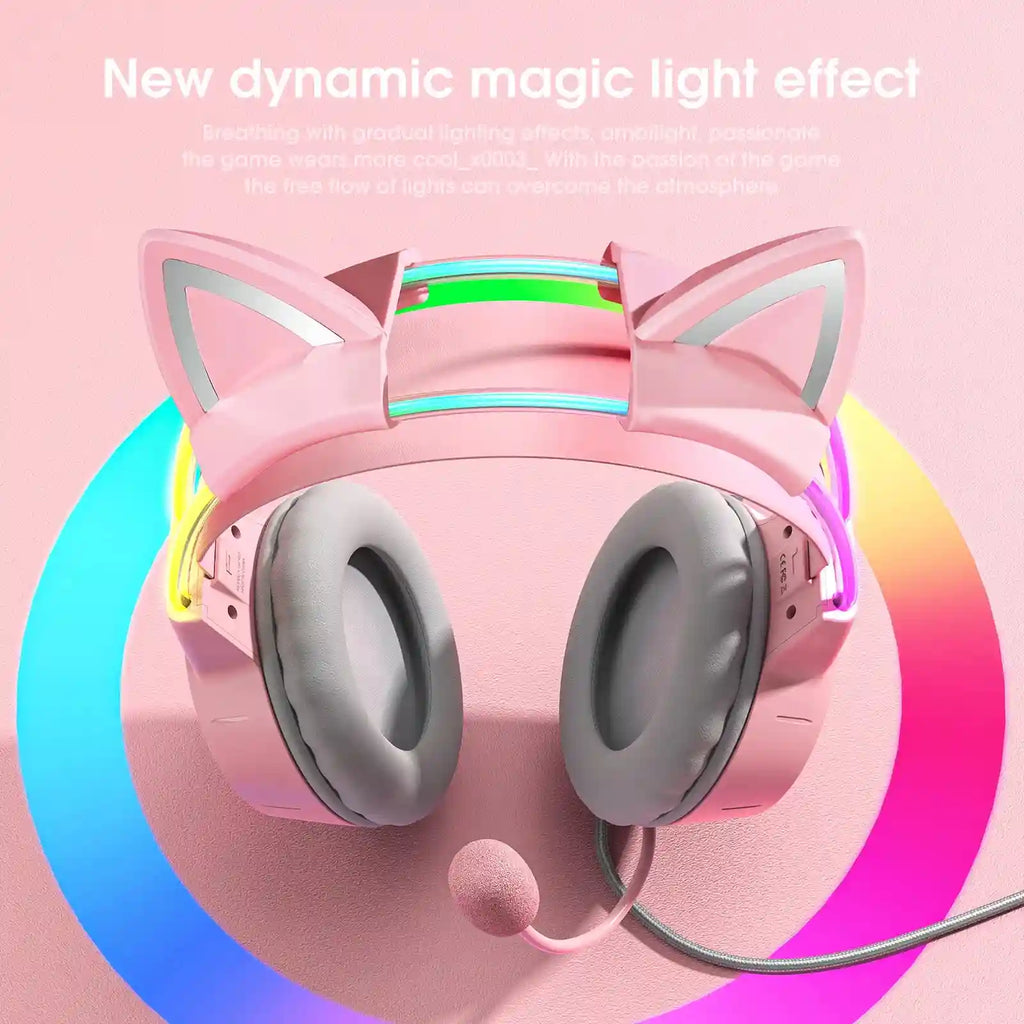 Pink Cat Ear Gaming Headset | Wireless Over-Ear Headphones with Mic Tidesmit