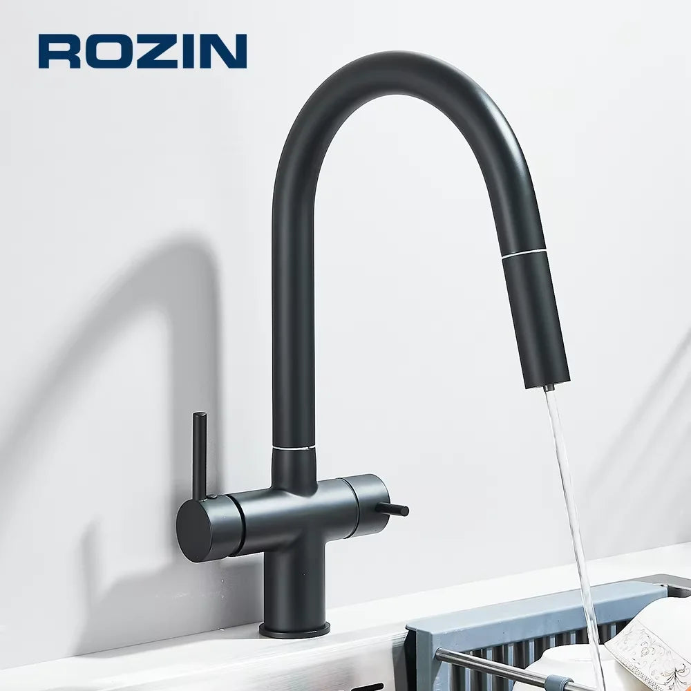 Pure Water Filter Kitchen Faucet Pull Out Flexible Kitchen Faucets Dual Handle Stainless Steel 2 in 1 Hot Cold Water Mixer Tap