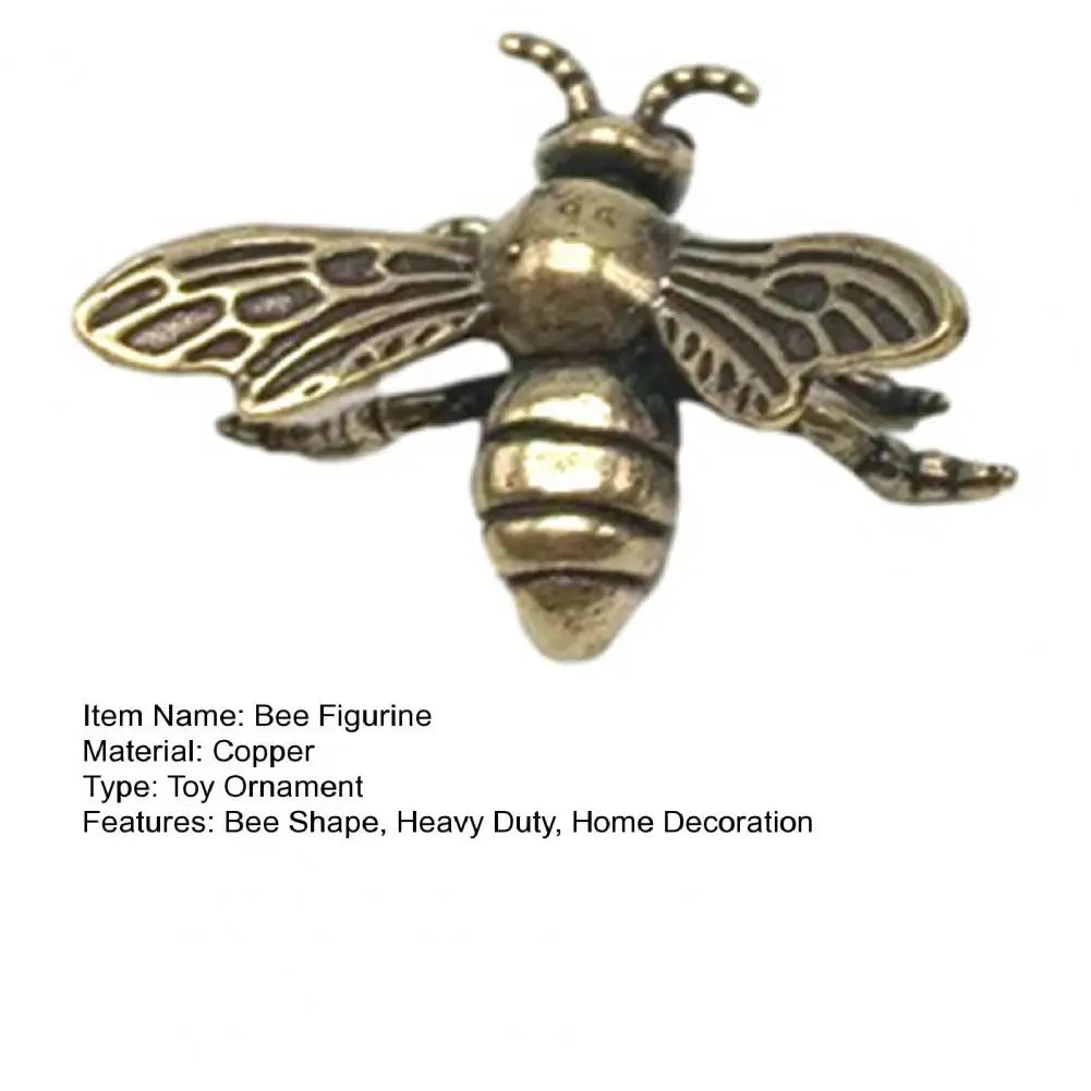 Solid brass bee figurine tea pet sculpture for realistic home decor and desktop ornamentation.