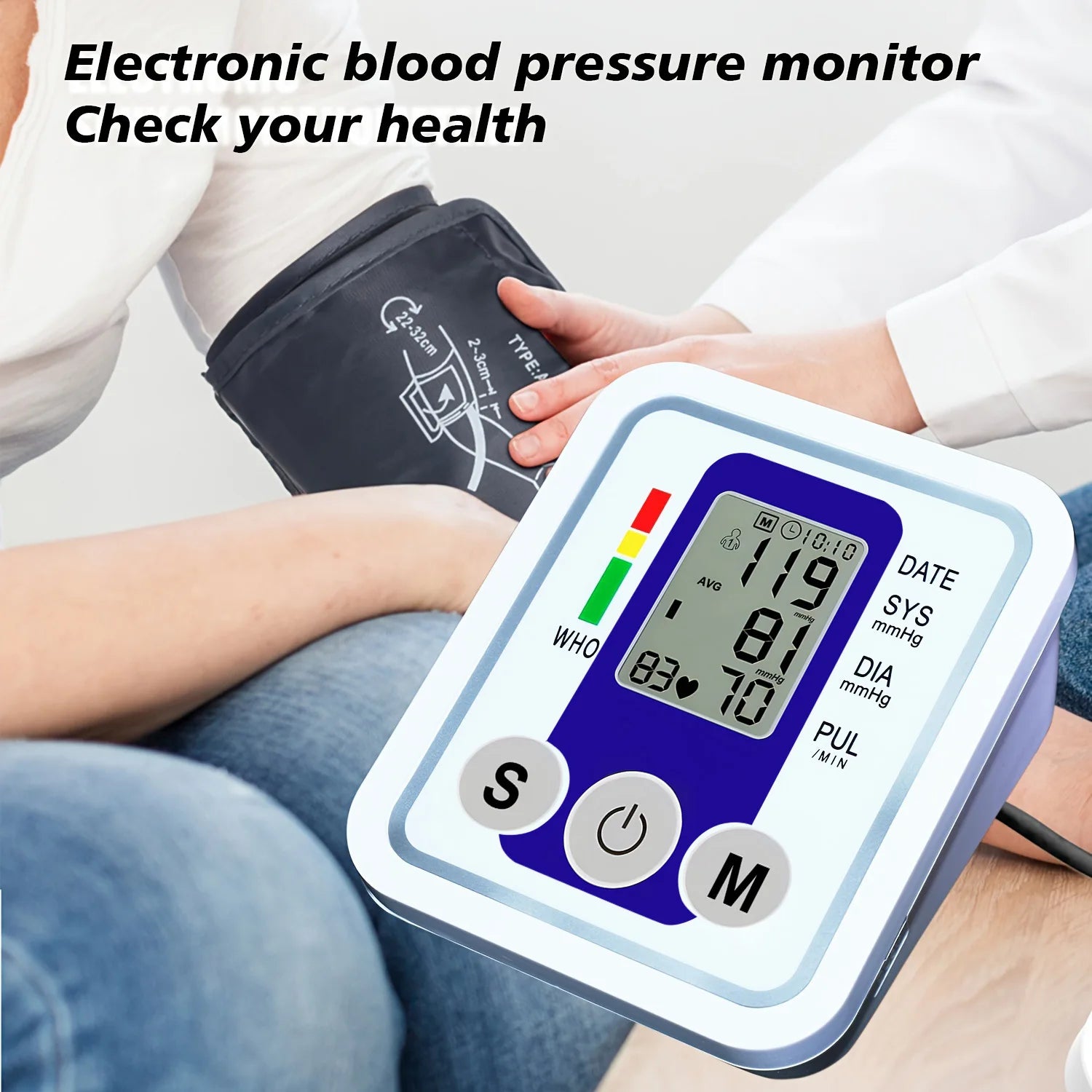 Arm Blood Pressure Test Kit Cuff Sensor Monitor BP Automatic Pressure Tonometer Tensiometer Heart Rate Pulse Meter Or Oximeter